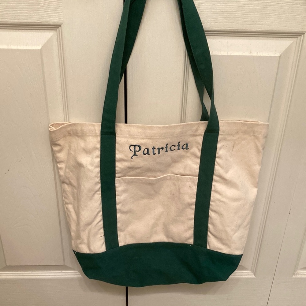 EUC “Patricia” monogrammed Green/Cream Tote Bag